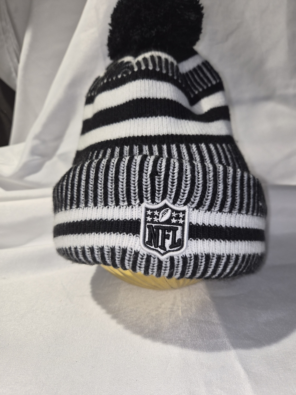 NFL Black and White Striped Pom Beanie